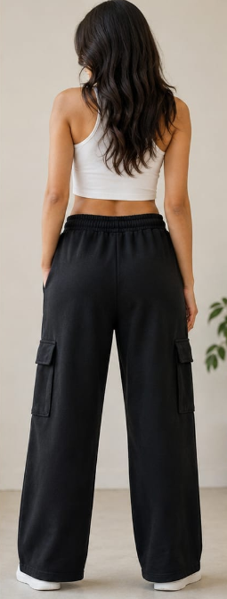 WOMEN OR GIRLS CARGO TROUSERS BLACK (DRIPZEN - Image 2