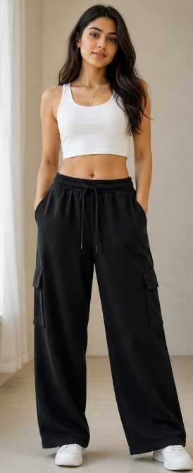 WOMEN OR GIRLS CARGO TROUSERS BLACK (DRIPZEN