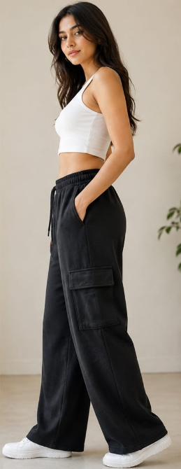 WOMEN OR GIRLS CARGO TROUSERS BLACK (DRIPZEN - Image 3