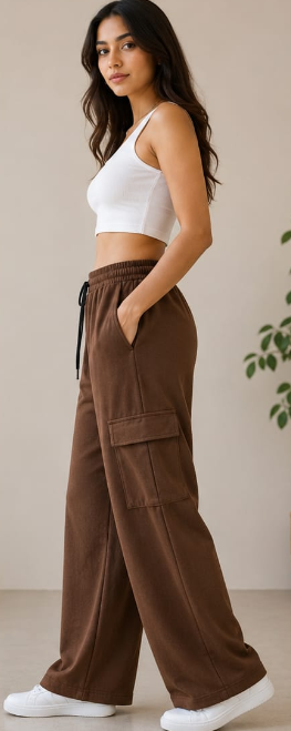 WOMEN OR GIRLS CARGO TROUSERS BROWN (DRIPZEN) - Image 3