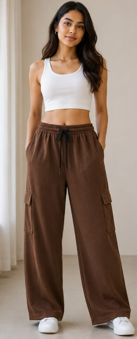 WOMEN OR GIRLS CARGO TROUSERS BROWN (DRIPZEN)