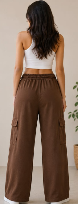 WOMEN OR GIRLS CARGO TROUSERS BROWN (DRIPZEN) - Image 2